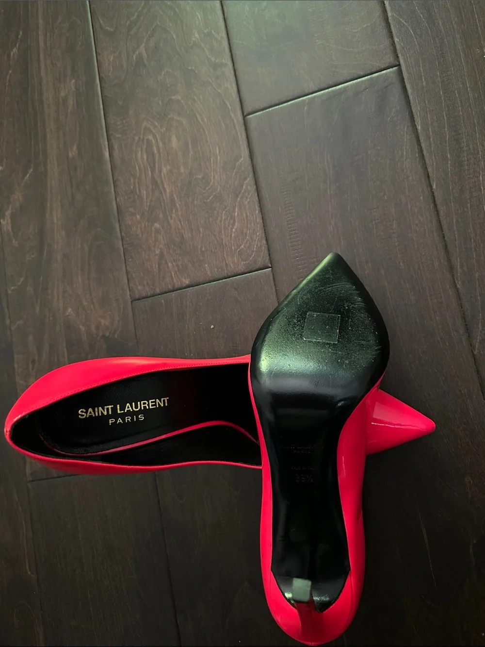 Saint Laurent Bright Red Patent Pointed Toe Pumps - Picture 3 of 9